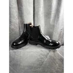 FERRAGAMO Men's Black Leather Chelsea Ankle Gancini Boots Dress Casual $695